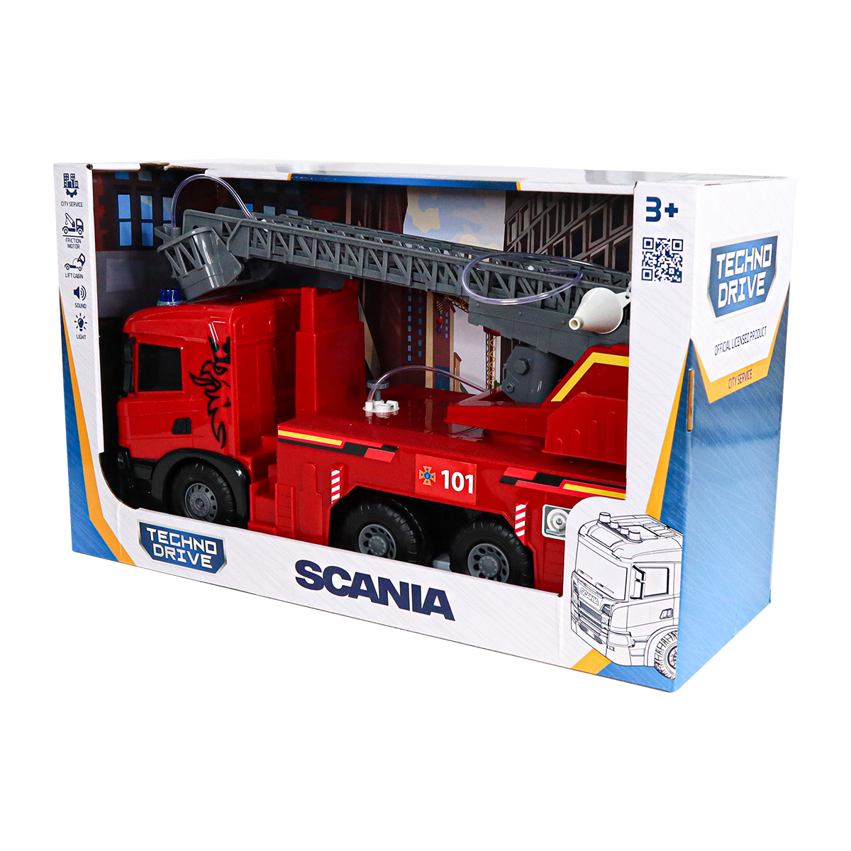 Пожежна машина Techno Drive Super Big Truck Scania 51,5 см зі світлом та звуком — превʼю 3