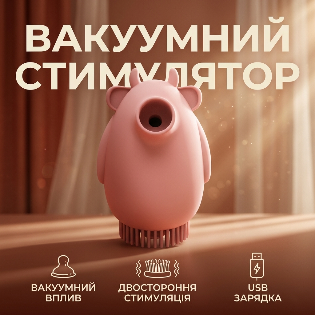 Вакуумний вібратор для клітора двосторонній силіконовий USB 8.3x5.6 см Рожевий