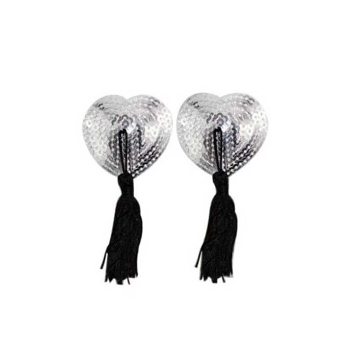 Наклейки на соски з паєтками та китицями Hearts металік One Size