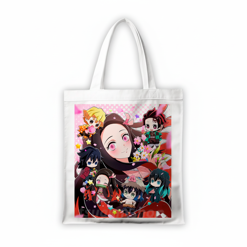 Сумка-шопер Клинок який знищує демонів (Demon Slayer: Kimetsu no Yaiba) біла з габардину (17248) — превʼю 2