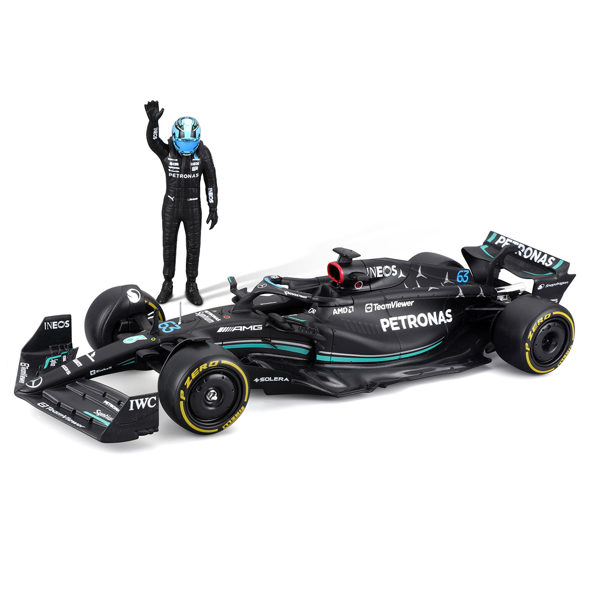 Автомодель Bburago Mercedes-AMG F1 W14 E Performance 1:24 з фігуркою Чорна — превʼю 10