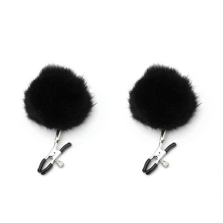 Ультрачутливі затискачі для сосків з хутром "Pom Pom Nipple Clamps" Чорний