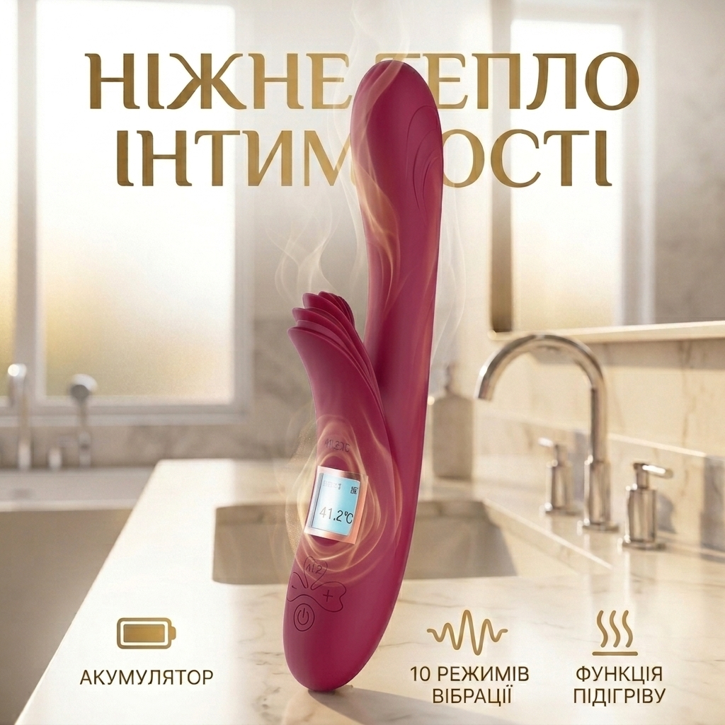 Вібратор кролик з підігрівом Lilo 25 см силіконовий для жінок Червоний