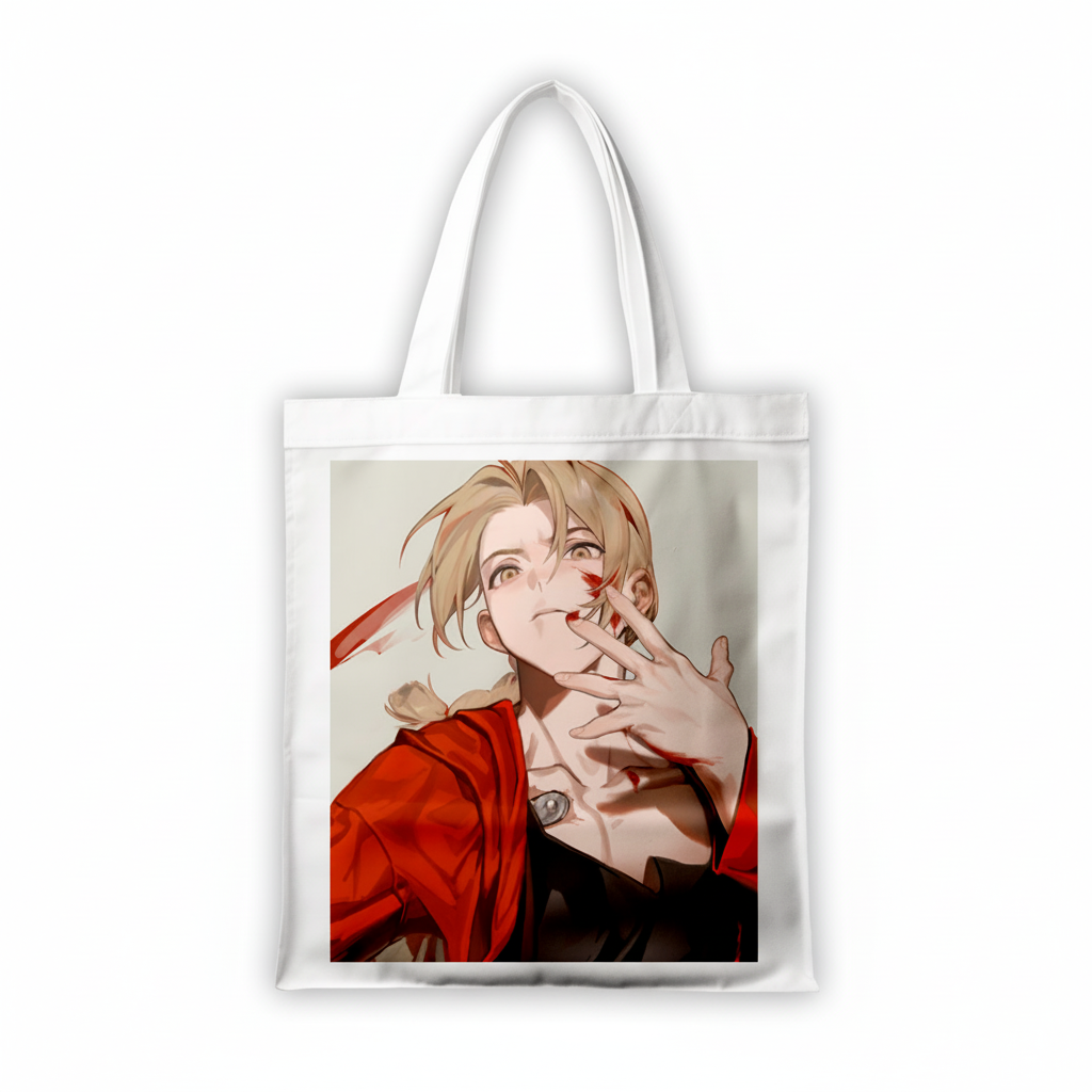 Сумка-шопер Сталевий алхімік (Fullmetal Alchemist) - Едвард Елрік біла з льону (6745) — превʼю 2