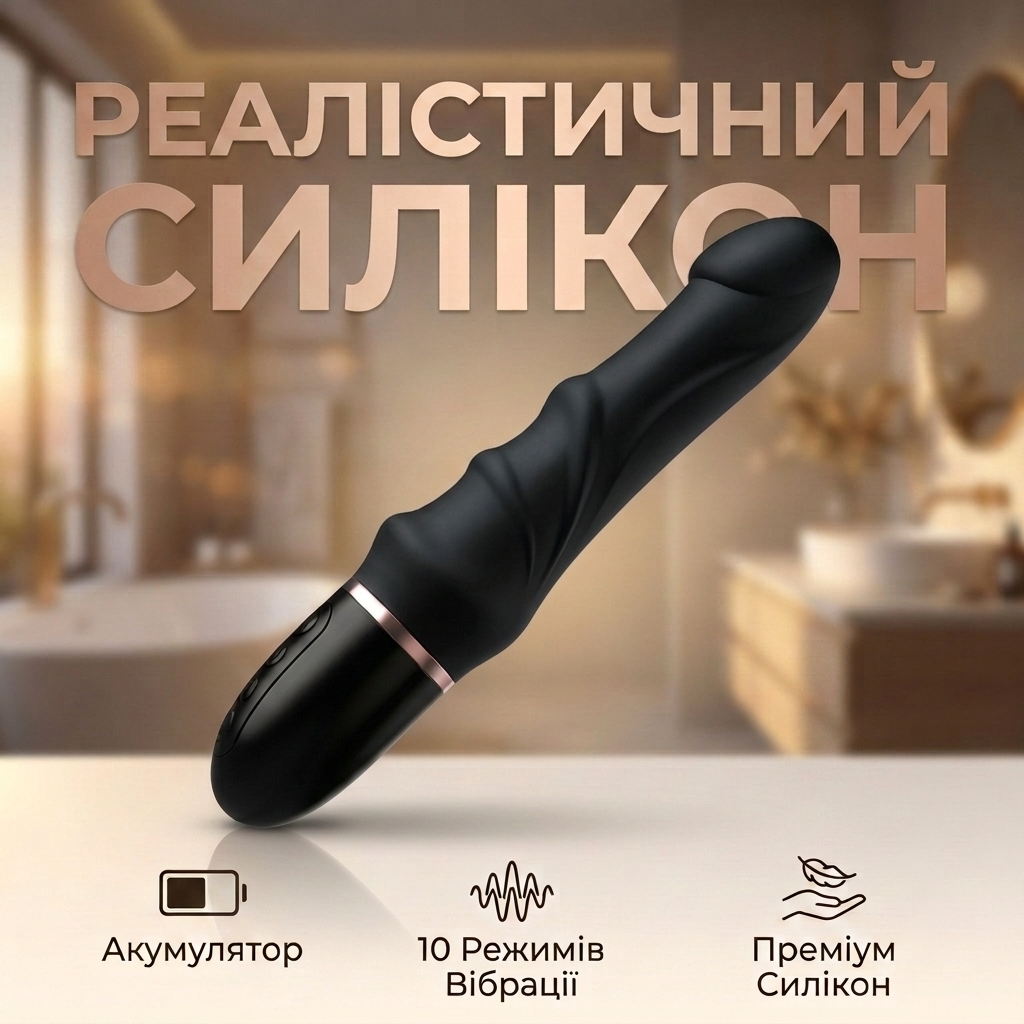 Реалістичний вібратор водонепроникний силіконовий 23.5 см діаметром 4 см Чорний