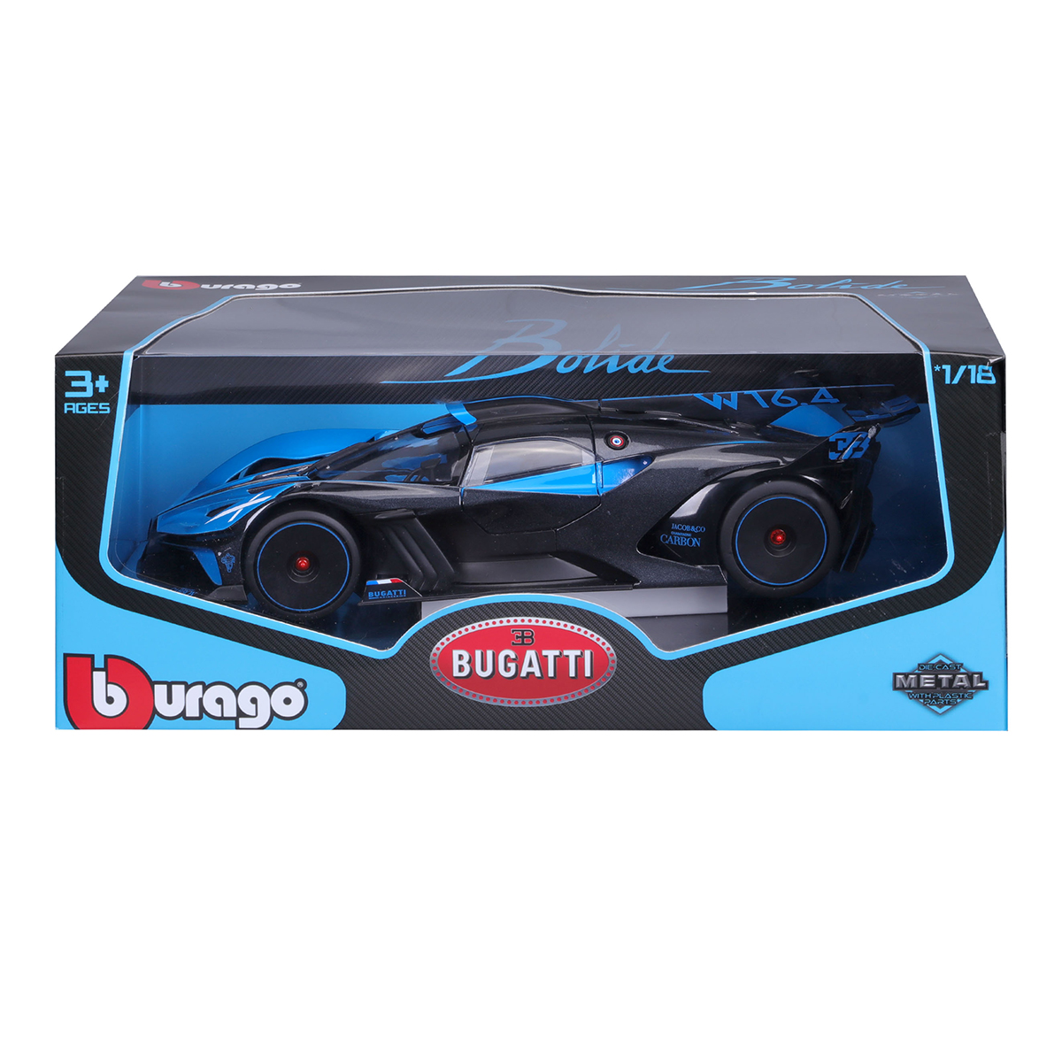 Автомодель Bburago Bugatti Bolide 1:18 металева Чорно-синя — превʼю 8