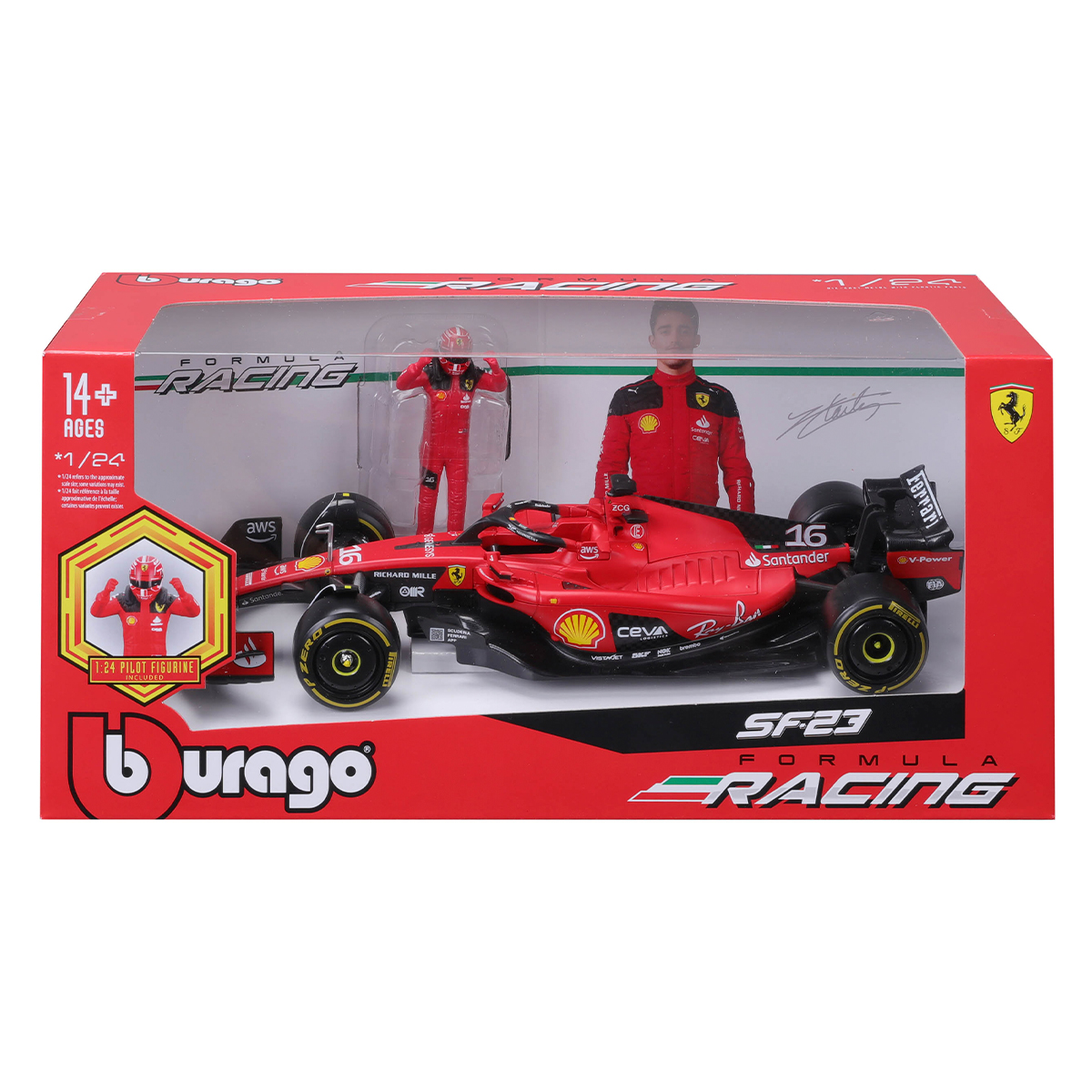 Автомодель Bburago Ferrari SF-23 з фігуркою гонщика 1:24 Червона — превʼю 7