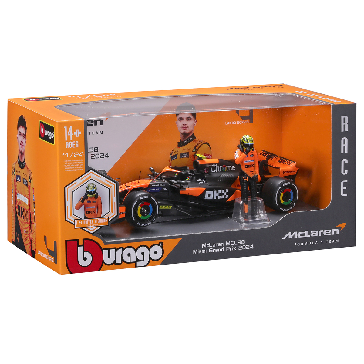 Автомодель Bburago McLaren MCL38 1:24 з фігуркою гонщика — превʼю 10