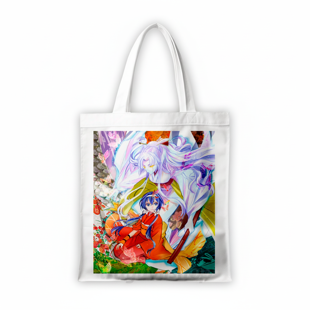 Сумка-шопер Бродячі пси літературні генії Bungou Stray Dogs 39x35 см біла з льону 6775