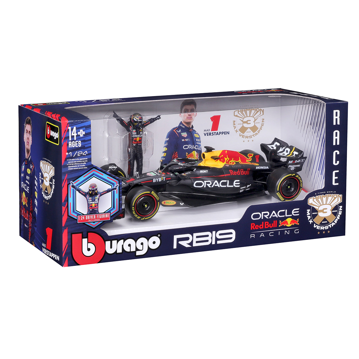 Автомодель Bburago Red Bull Racing RB19 з фігуркою 1:24 Чорна — превʼю 11