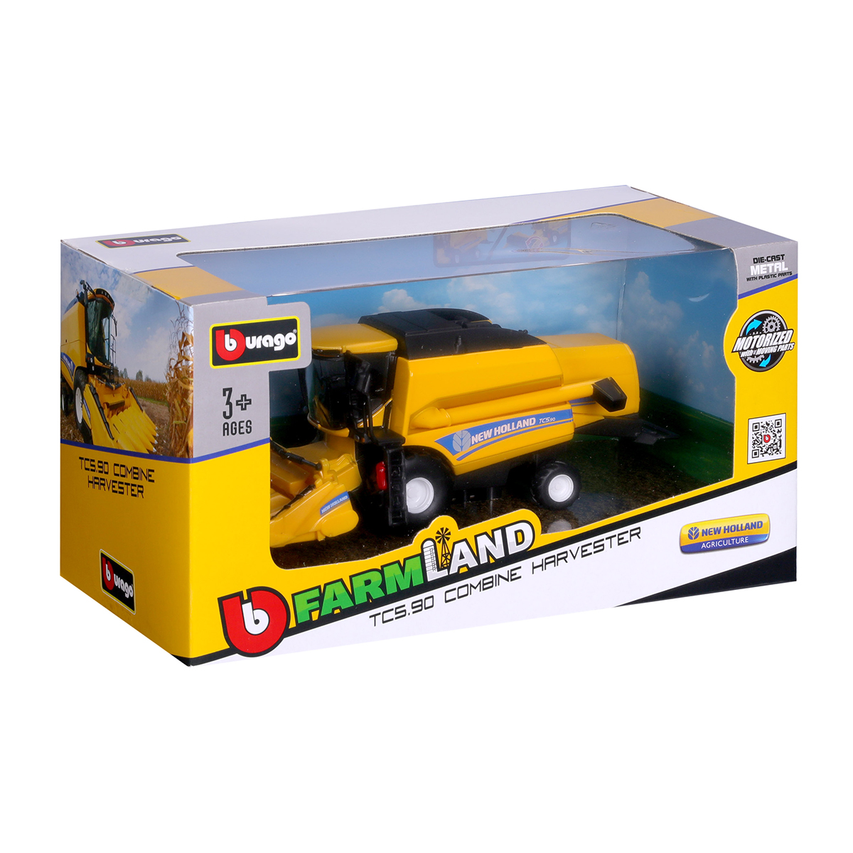 Автомодель Bburago New Holland TC5.90 зернозбиральний комбайн з жаткою 18 см Жовто-чорний — превʼю 9