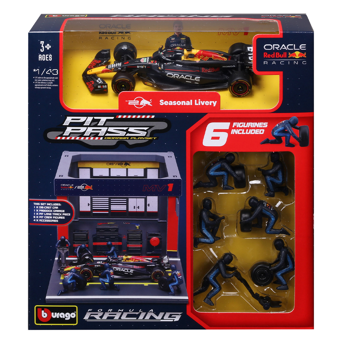 Ігровий набір Pit Pass Oracle Red Bull Racing RB20 Bburago 1:43 Металевий — превʼю 1