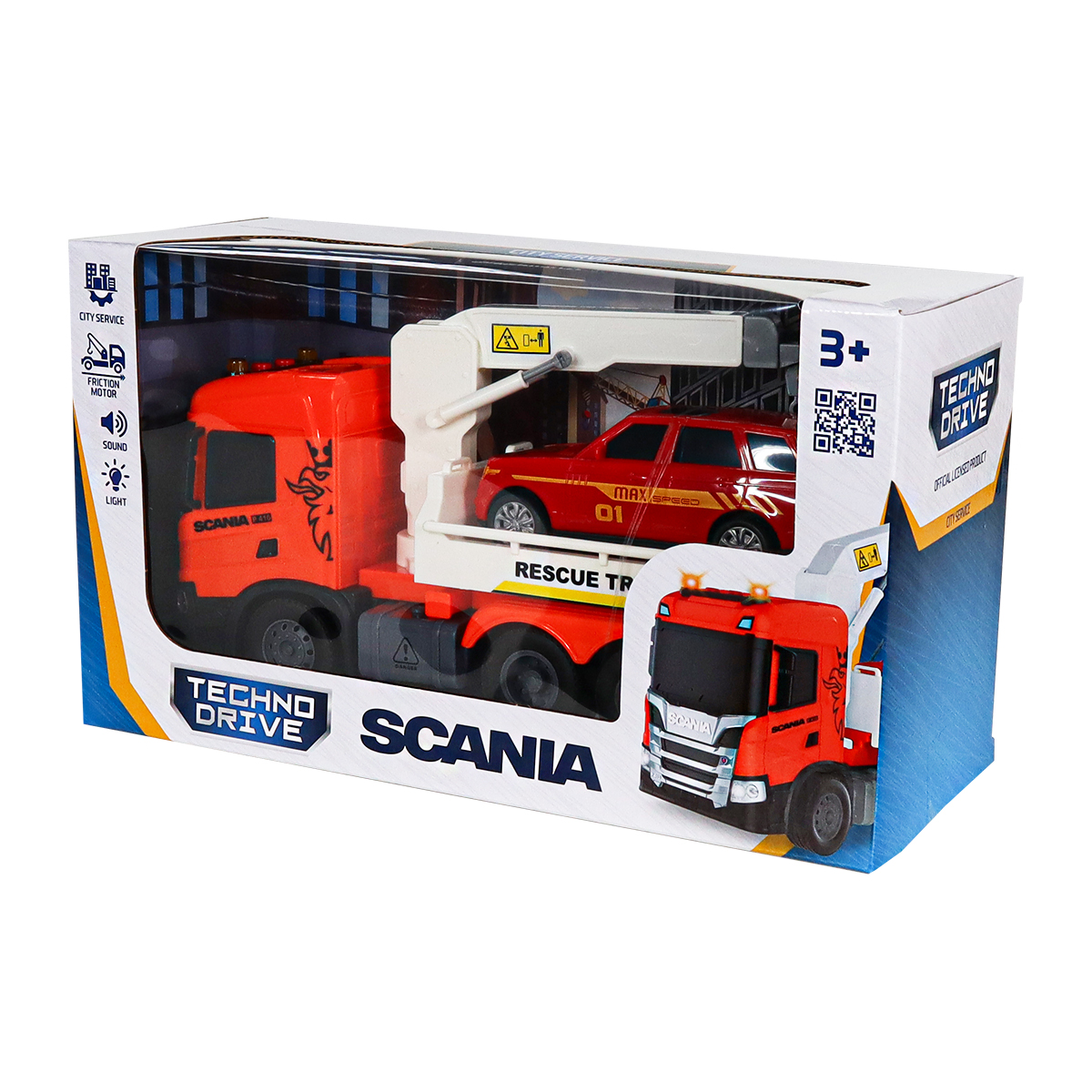 Ігровий набір Евакуатор Scania з машинкою TechnoDrive 25 см зі звуком Чорний — превʼю 3