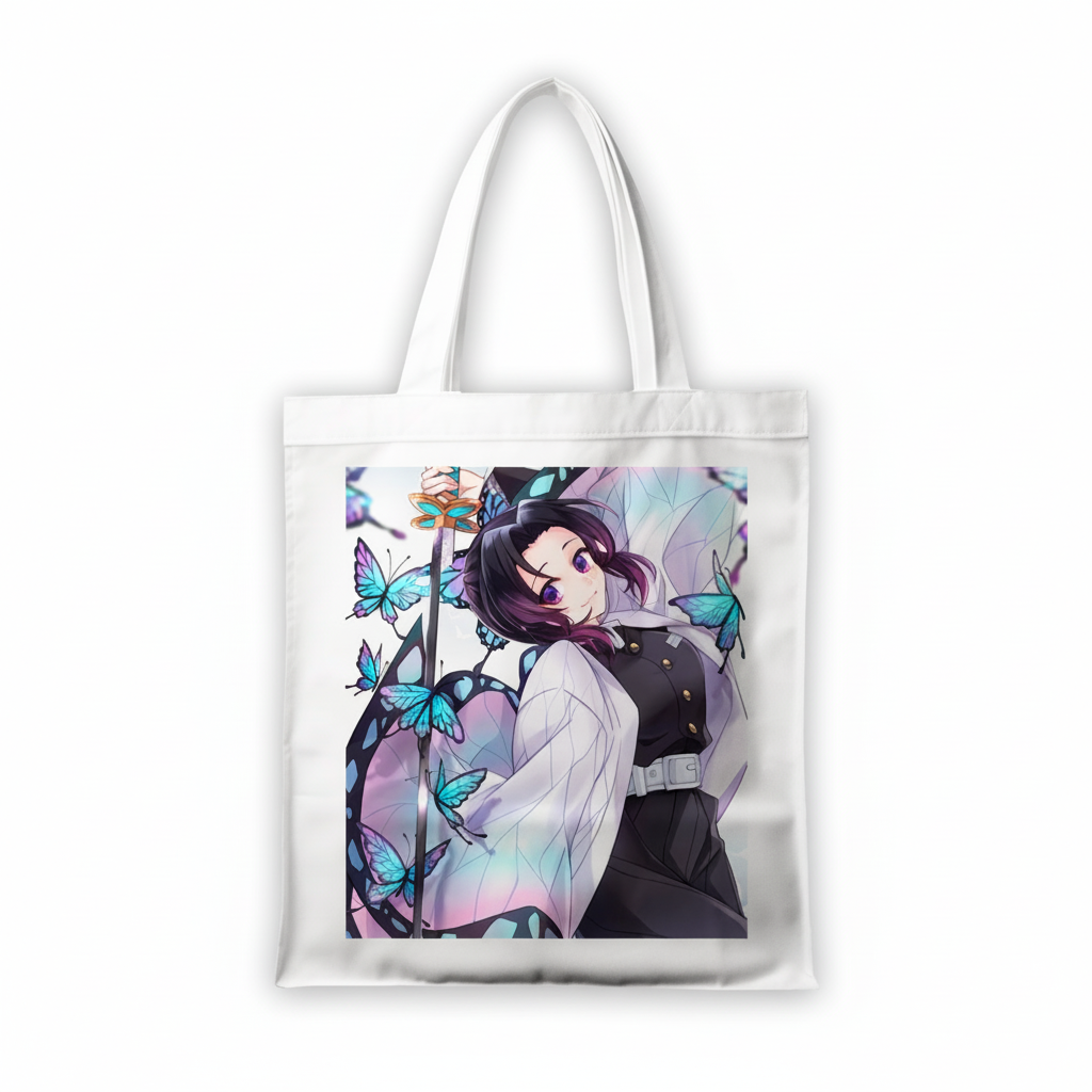 Сумка-шопер Клинок який знищує демонів Demon Slayer: Kimetsu no Yaiba Сінобу Кочо 39x35 см біла з льону 6607
