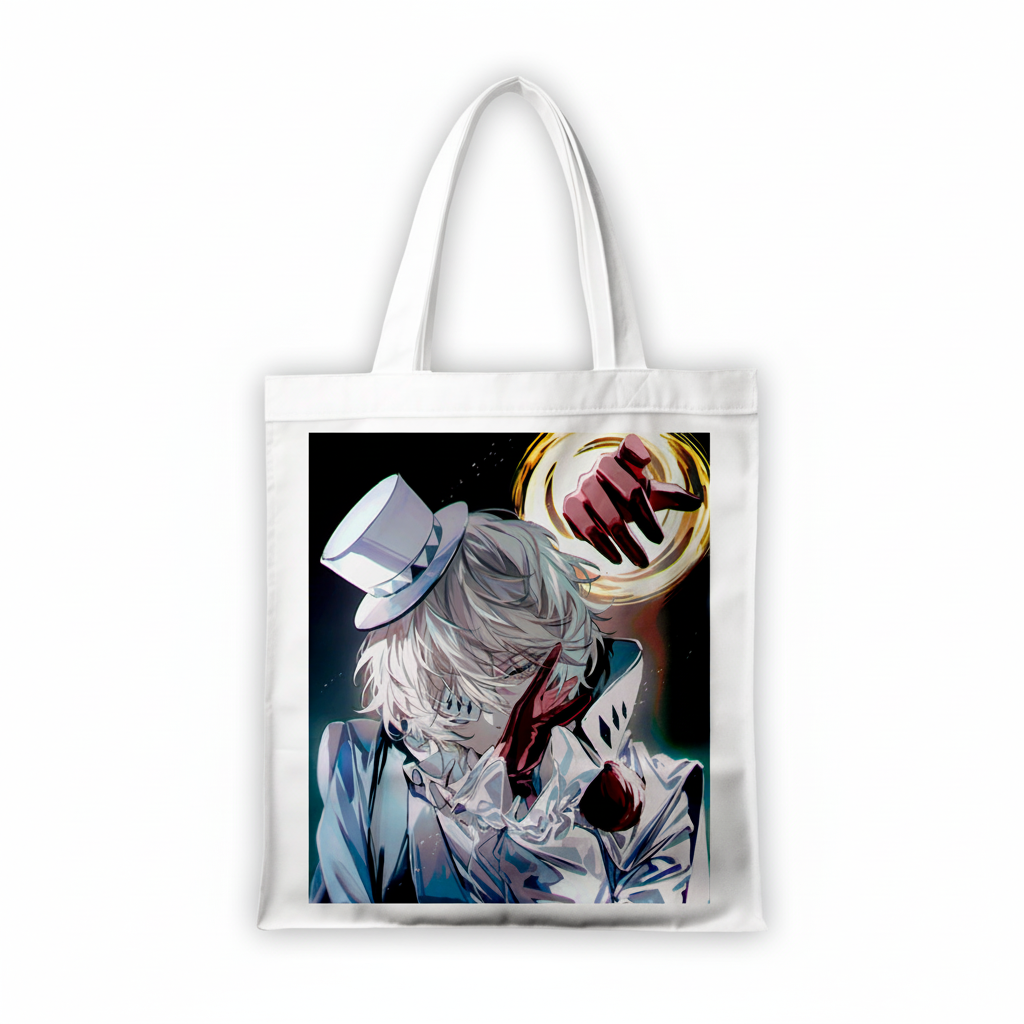 Сумка-шопер Бродячі пси літературні генії Bungou Stray Dogs Микола Гоголь 39x35 см біла з льону 6769