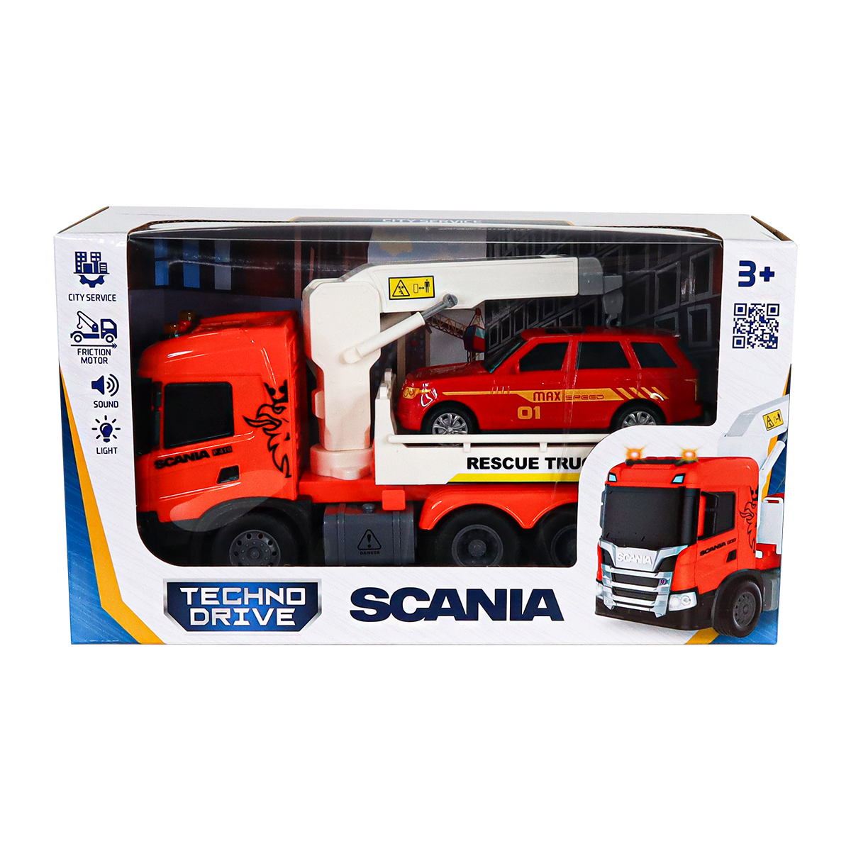 Ігровий набір Евакуатор Scania з машинкою TechnoDrive 25 см зі звуком Чорний — превʼю 4