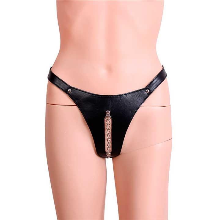 Жіночі BDSM стрінги з прорізом та декоративним ланцюжком S/M/L Чорний