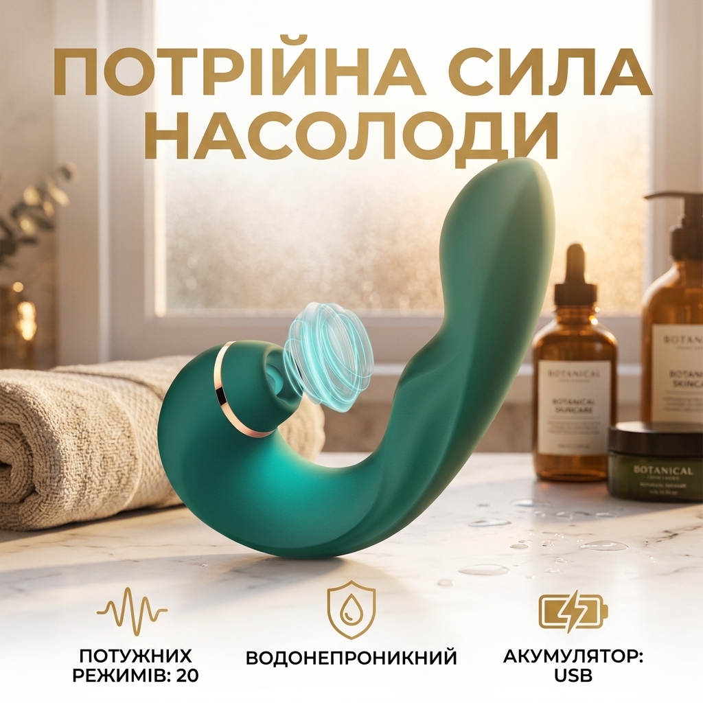 Вібратор подвійний для клітора та точки G з силікону 16.5 см 20 режимів вібрації водонепроникний Зелений