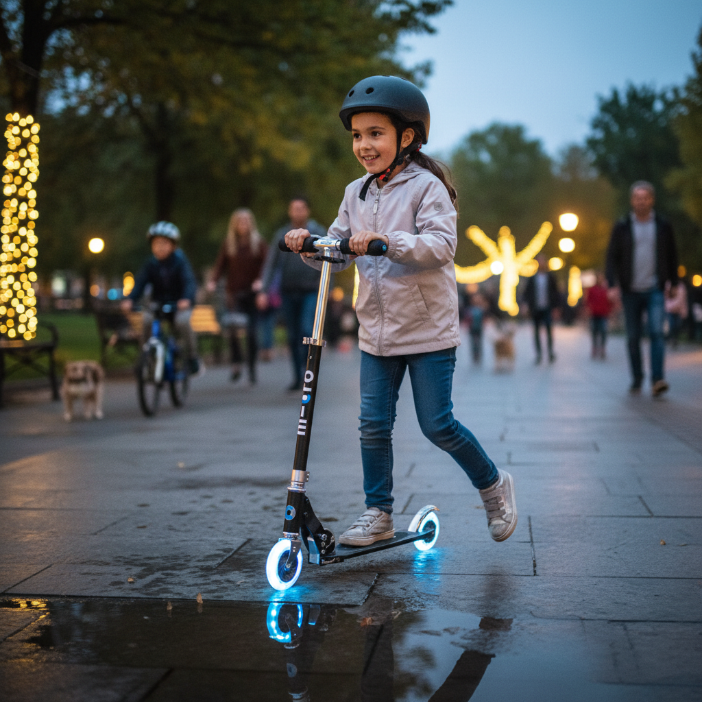 Самокат дитячий складаний MICRO Sprite LED з підсвічуванням коліс Чорний — превʼю 2