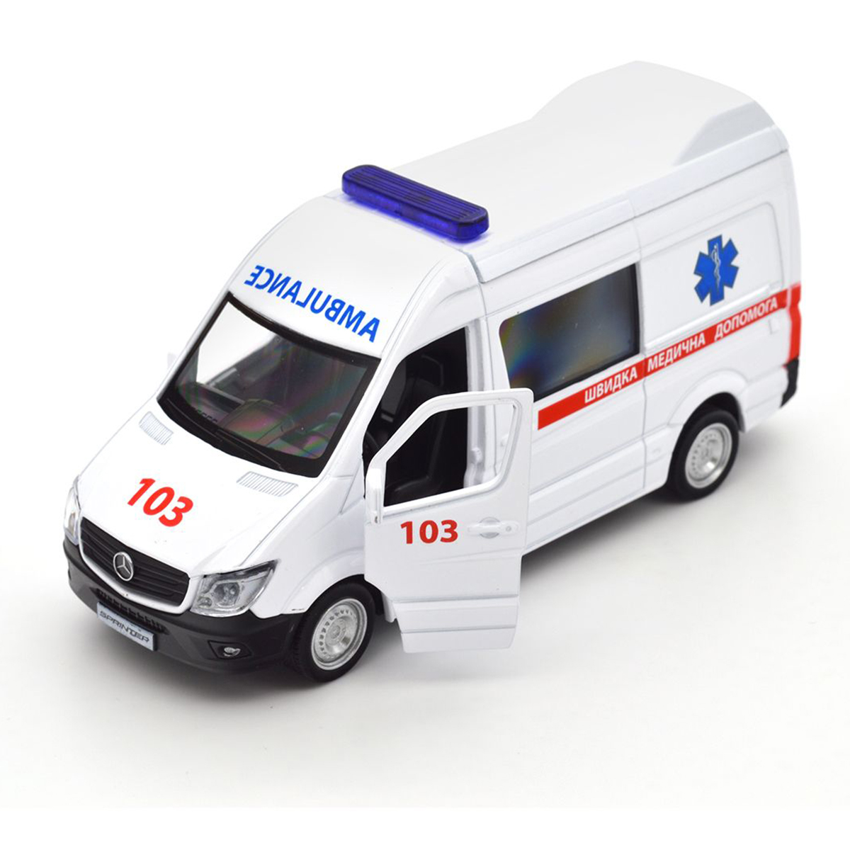 Автомодель TechnoDrive Mercedes-Benz Sprinter Швидка допомога 1:32 металева — превʼю 9