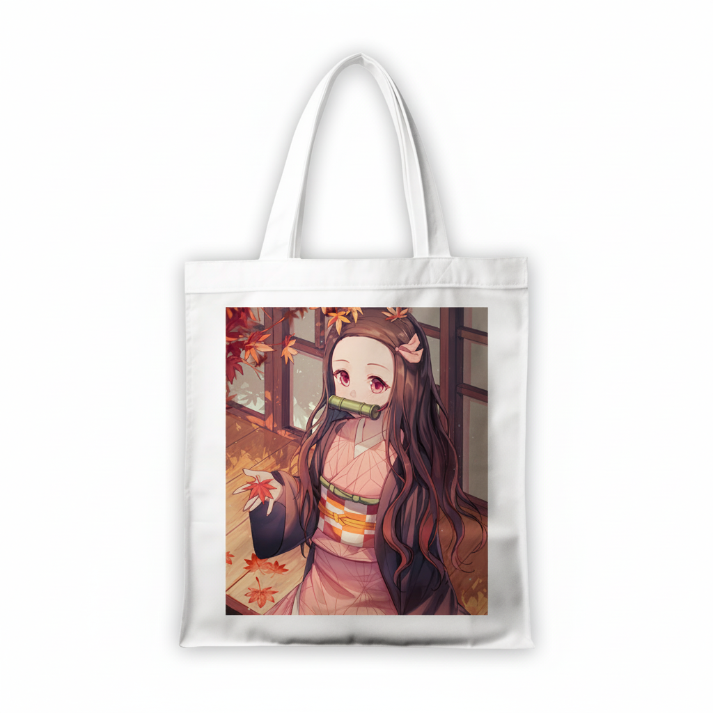 Сумка-шопер Клинок який знищує демонів Demon Slayer: Kimetsu no Yaiba Незуко Камадо 39x35 см біла з льону 6601