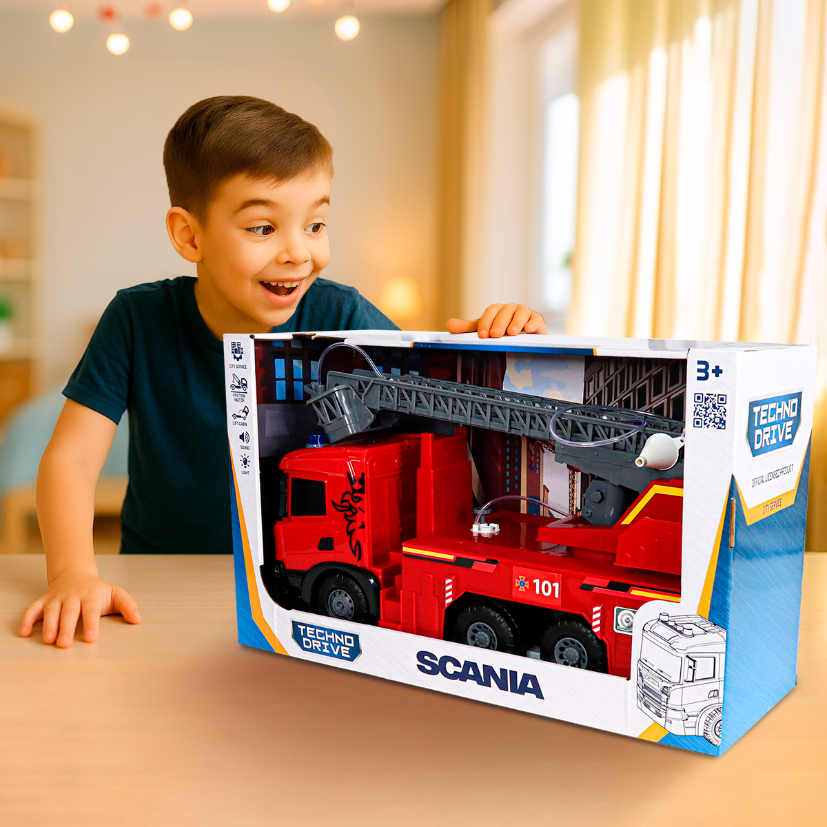 Пожежна машина Techno Drive Super Big Truck Scania 51,5 см зі світлом та звуком — превʼю 2