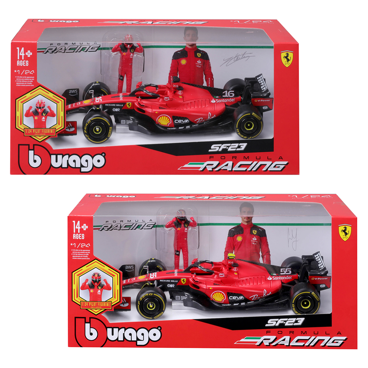 Автомодель Bburago Ferrari SF-23 з фігуркою гонщика 1:24 Червона — превʼю 1