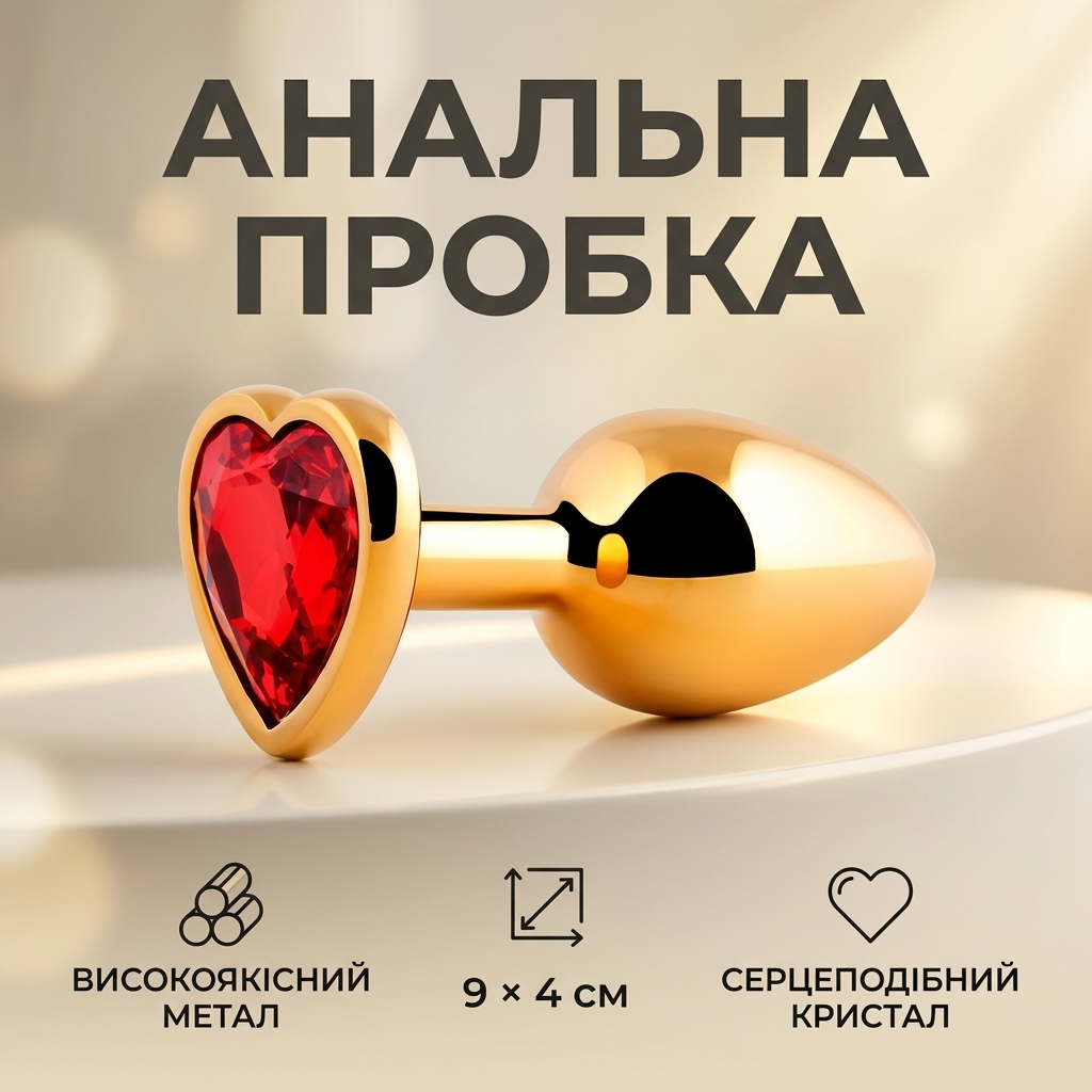 Анальна пробка з кристалом металева 9 см для стимуляції Золотий
