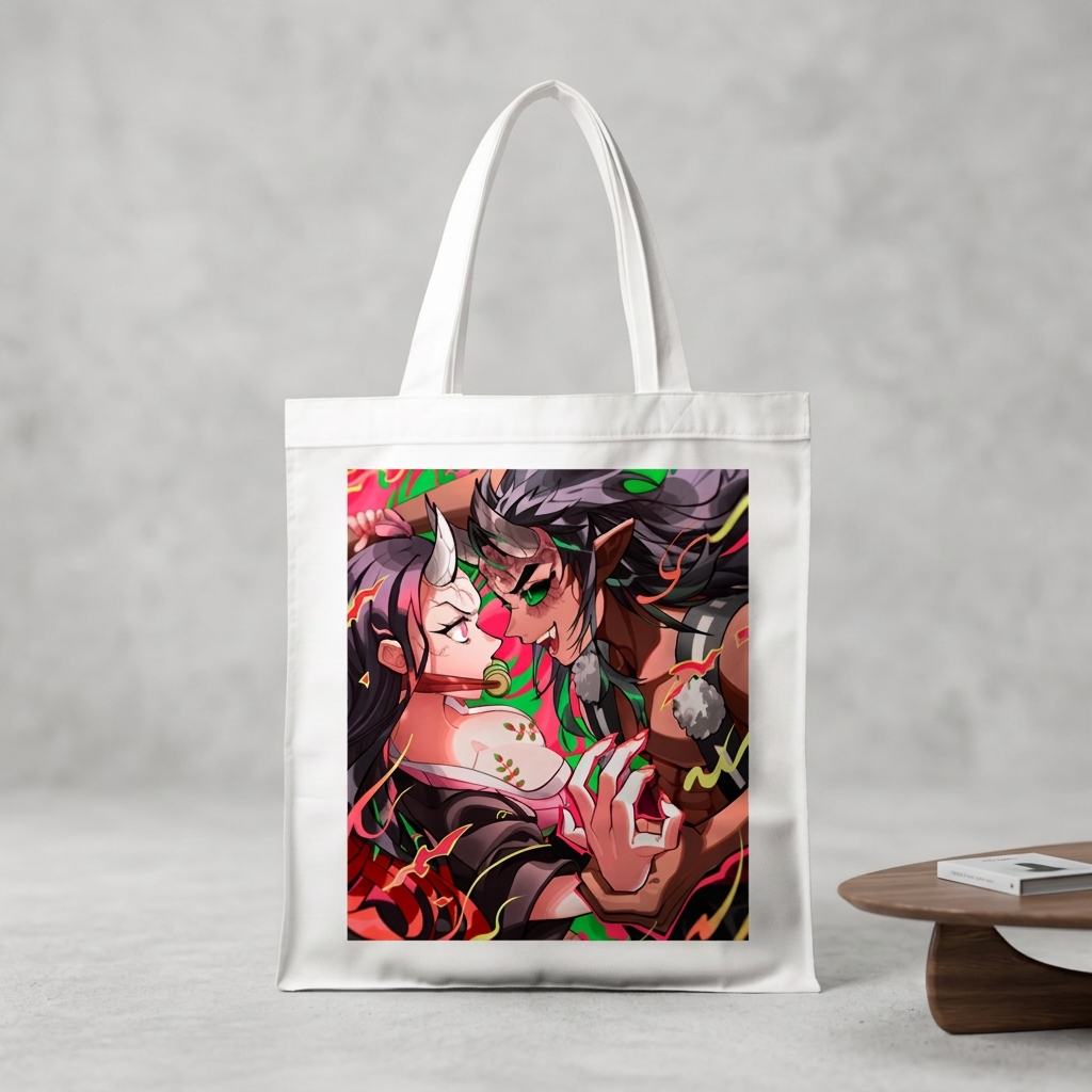 Сумка-шопер Клинок який знищує демонів (Demon Slayer: Kimetsu no Yaiba) біла з льону (6667)
