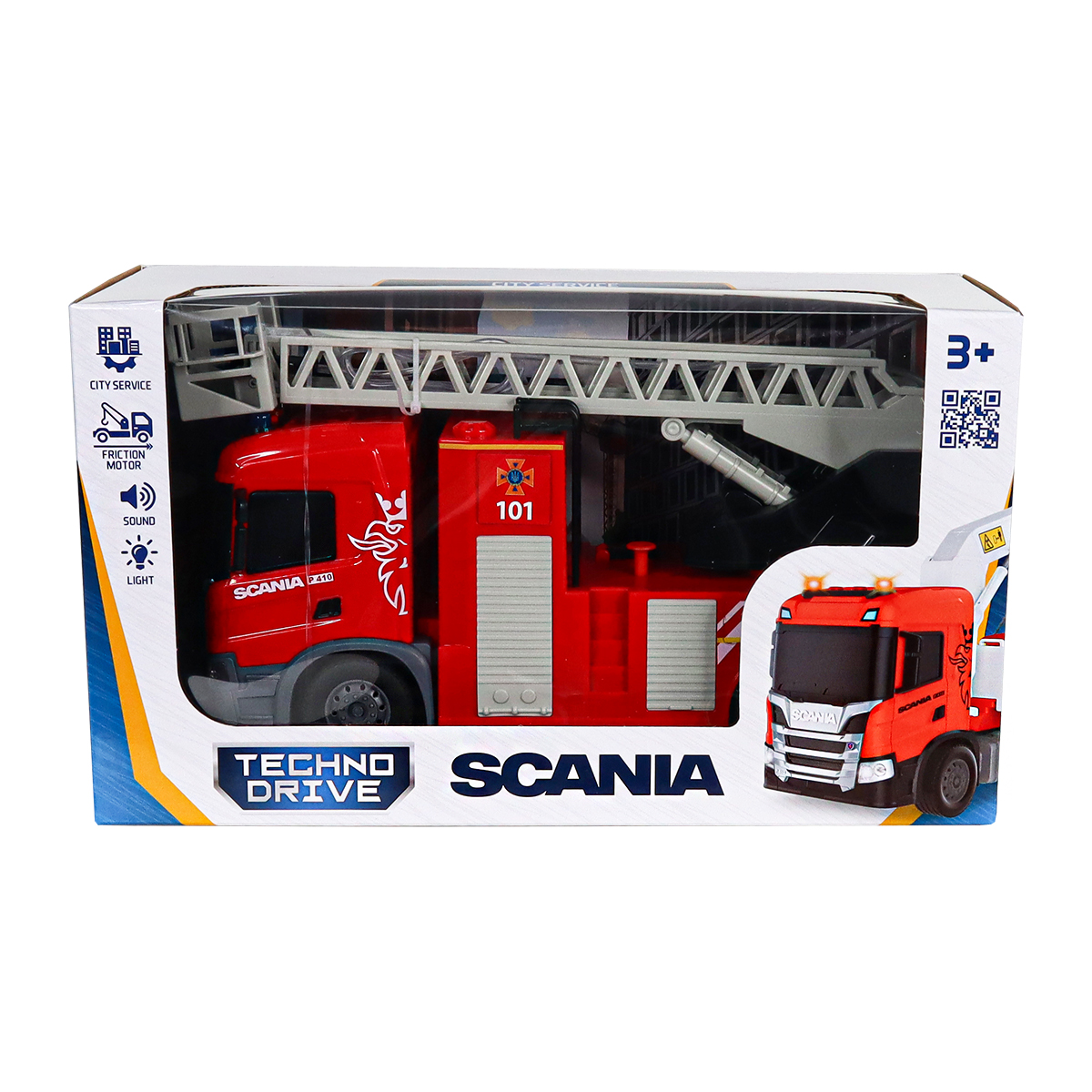 Пожежна машина Scania Techno Drive 31 см зі світлом звуком та функцією води — превʼю 4