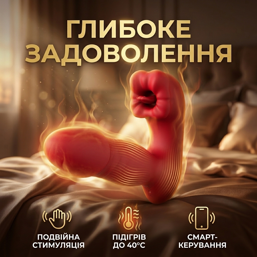 Смарт-вібратор подвійний з підігрівом та лизанням силіконовий 19 см Червоний