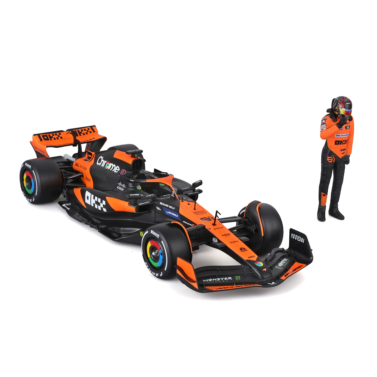 Автомодель Bburago McLaren MCL38 1:24 з фігуркою гонщика — превʼю 2