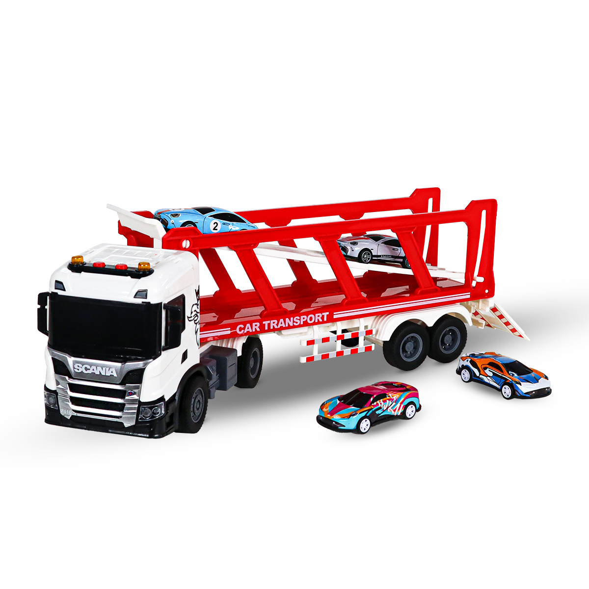 Ігровий набір Автоперевізник Scania TechnoDrive з 4 машинками світло звук 41 см — превʼю 12