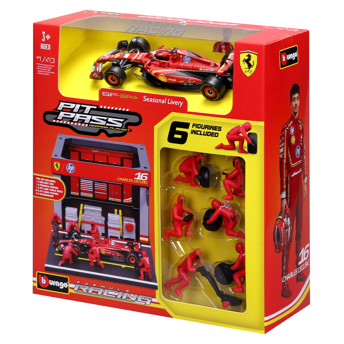 Ігровий набір Pit Pass Ferrari SF-24 Bburago з болідом та механіками 1:43 — превʼю 5