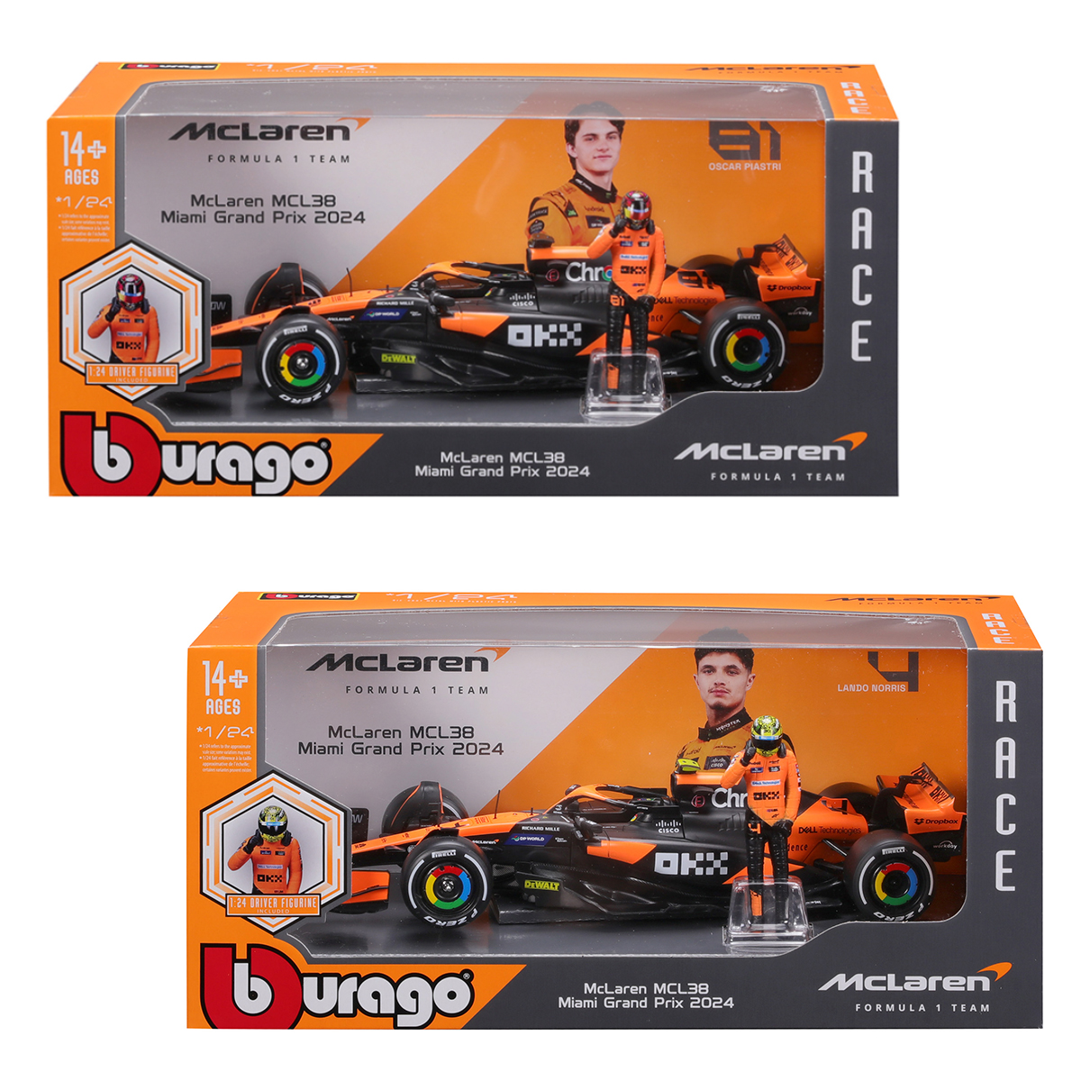 Автомодель Bburago McLaren MCL38 1:24 з фігуркою гонщика