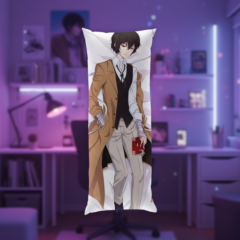 Подушка дакімакура Осаму Дадзай Osamu Dazai Бродячі пси літературні генії Bungou Stray Dogs 13х34 см