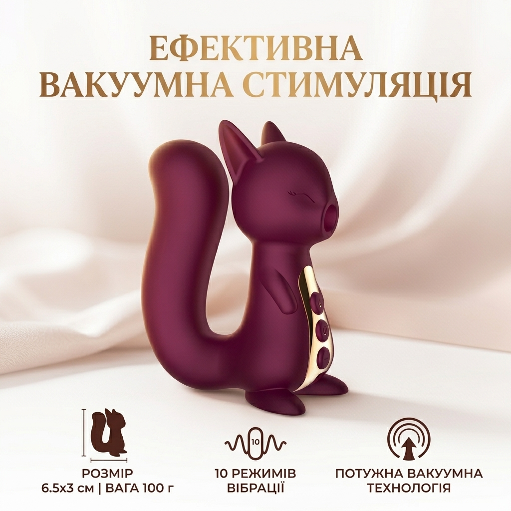 Вакуумний вібратор силіконовий з підігрівом для клітора 6.5x3 см Бордовий