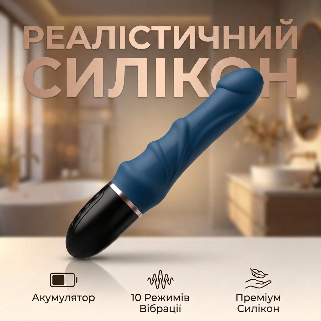 Реалістичний вібратор силіконовий водонепроникний 23.5x4 см для жінок Синій