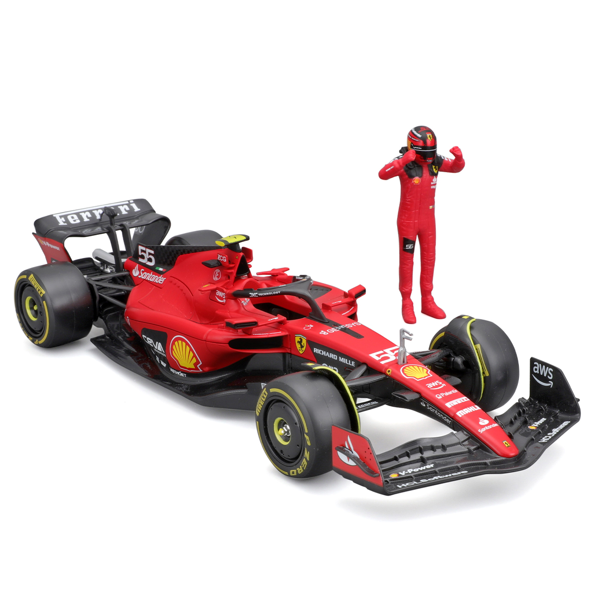 Автомодель Bburago Ferrari SF-23 з фігуркою гонщика 1:24 Червона — превʼю 11