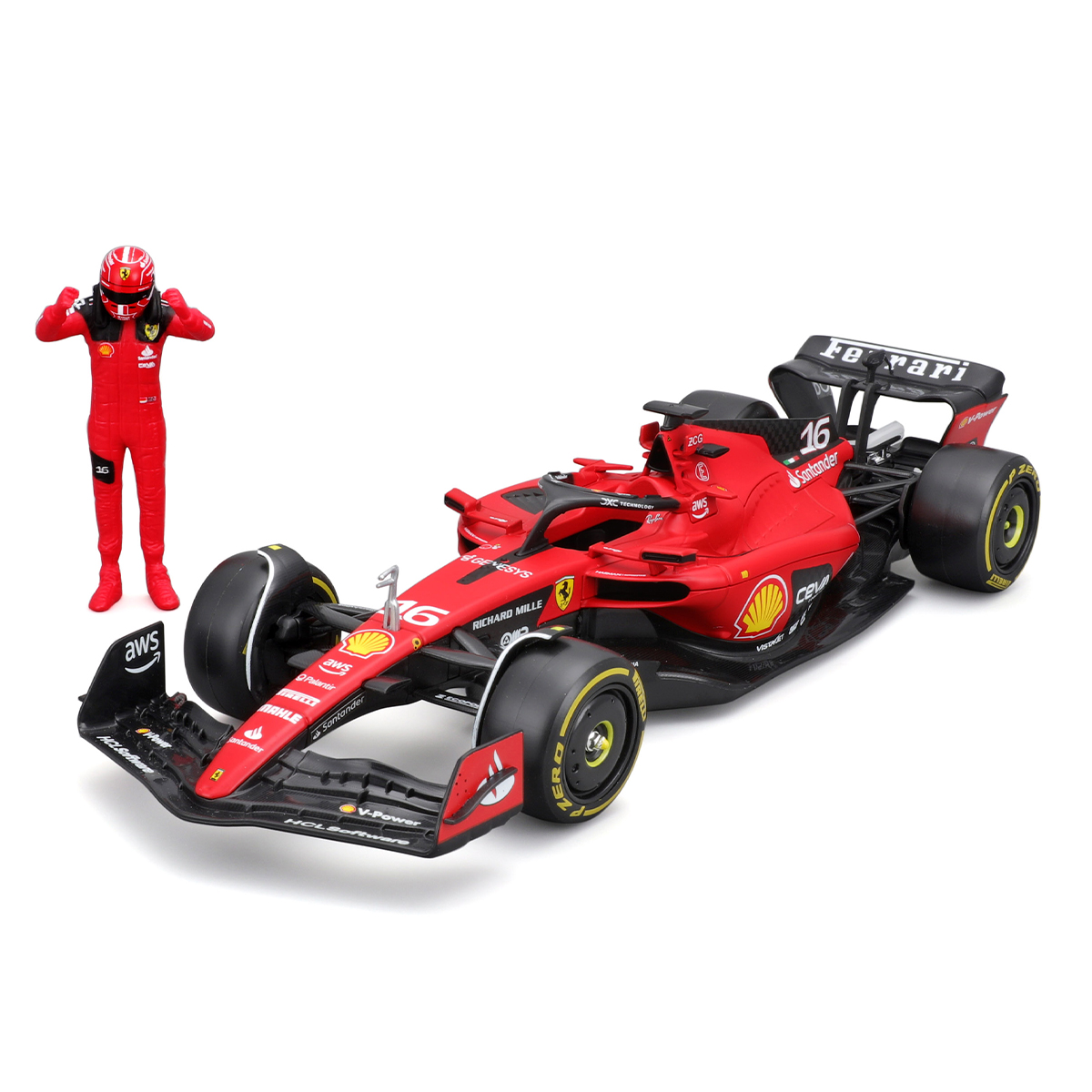 Автомодель Bburago Ferrari SF-23 з фігуркою гонщика 1:24 Червона — превʼю 4