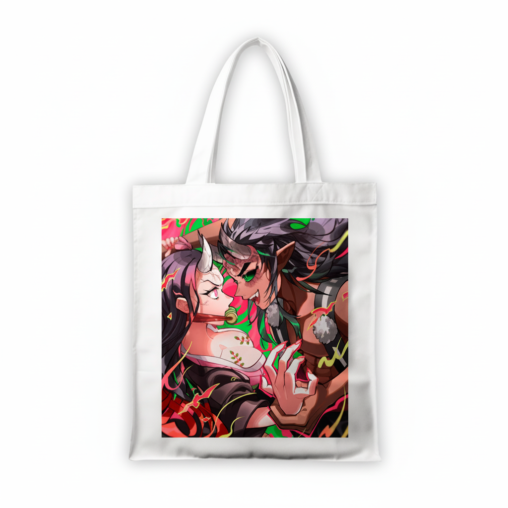 Сумка-шопер Клинок який знищує демонів (Demon Slayer: Kimetsu no Yaiba) біла з габардину (6665) — превʼю 2