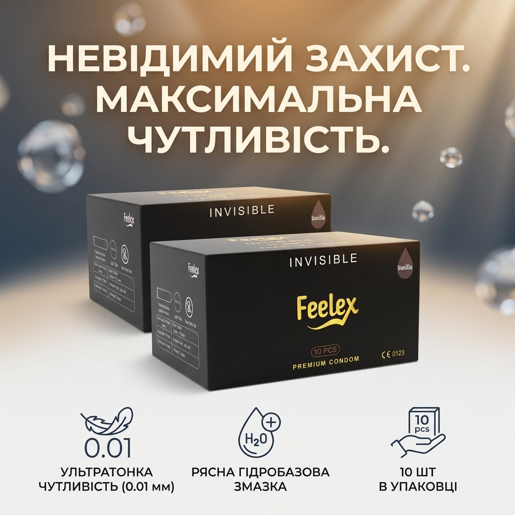 Презервативи ультратонкі Feelex Invisible 0.01 мм натуральний латекс 10 шт