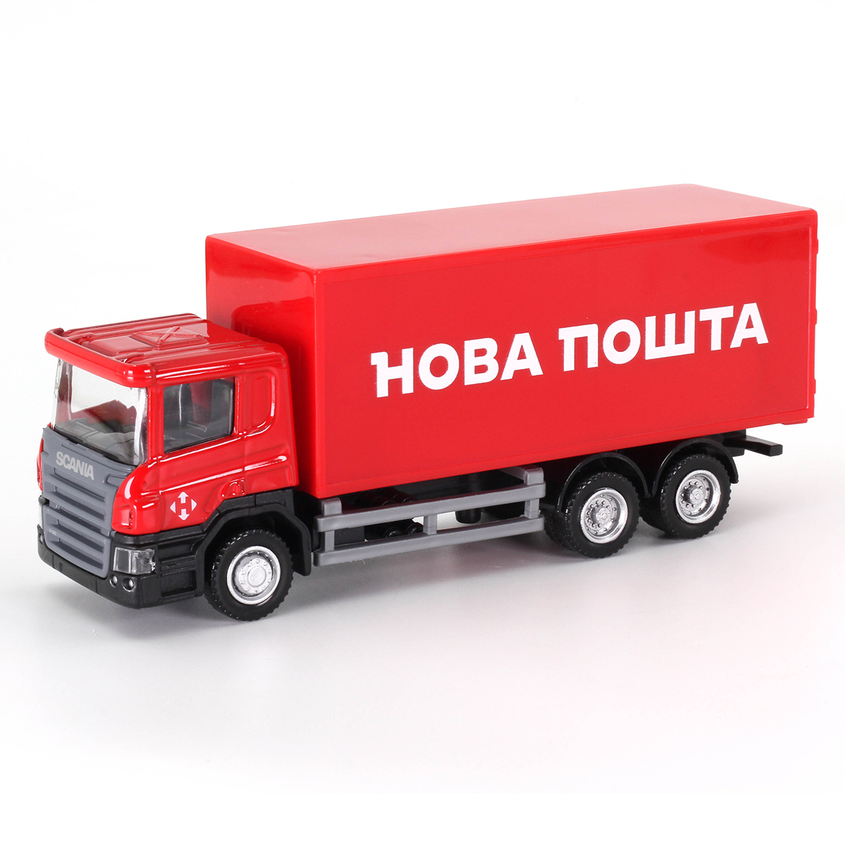 Автомодель вантажівка Techno Drive Scania Нова пошта 1:64 металева
