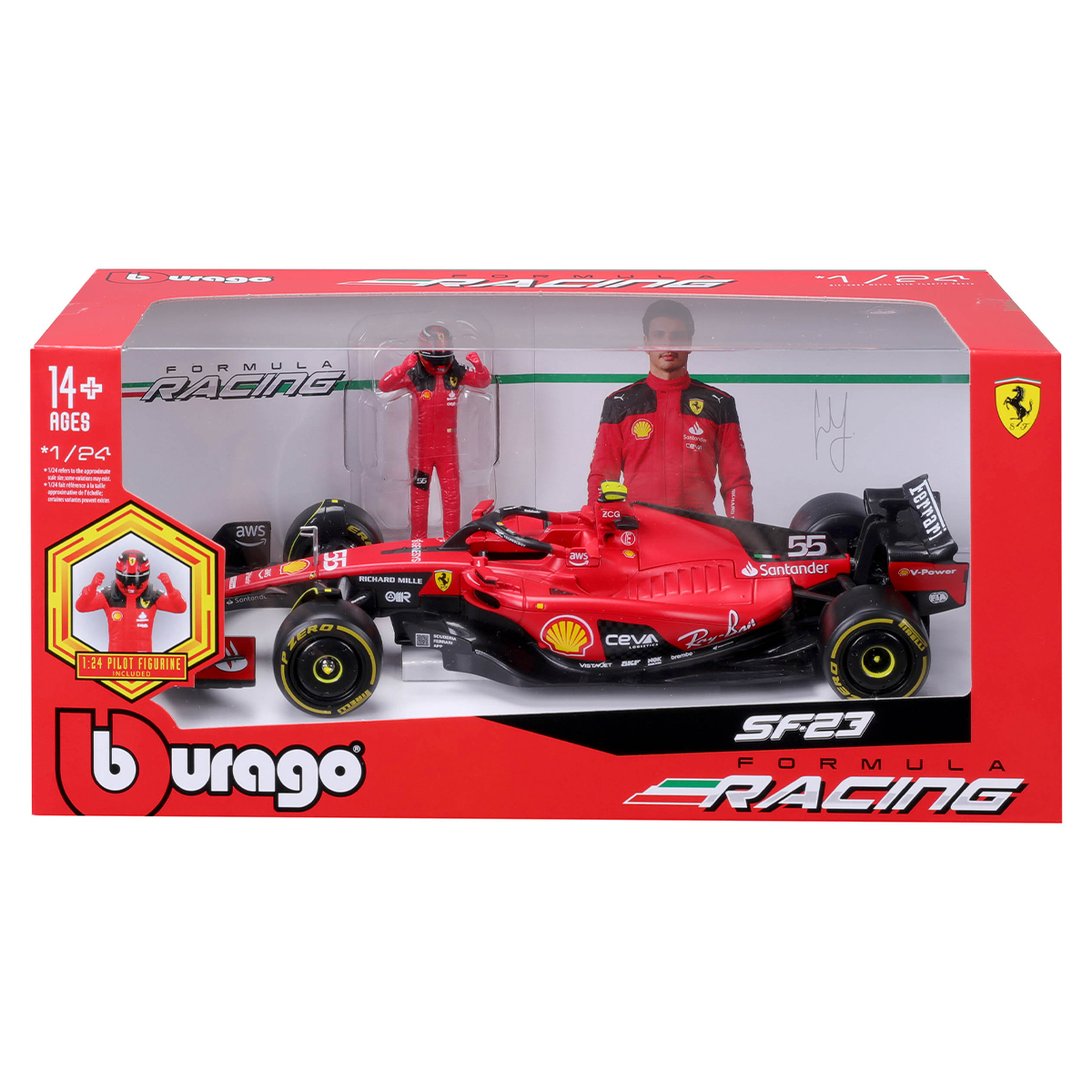 Автомодель Bburago Ferrari SF-23 з фігуркою гонщика 1:24 Червона — превʼю 2