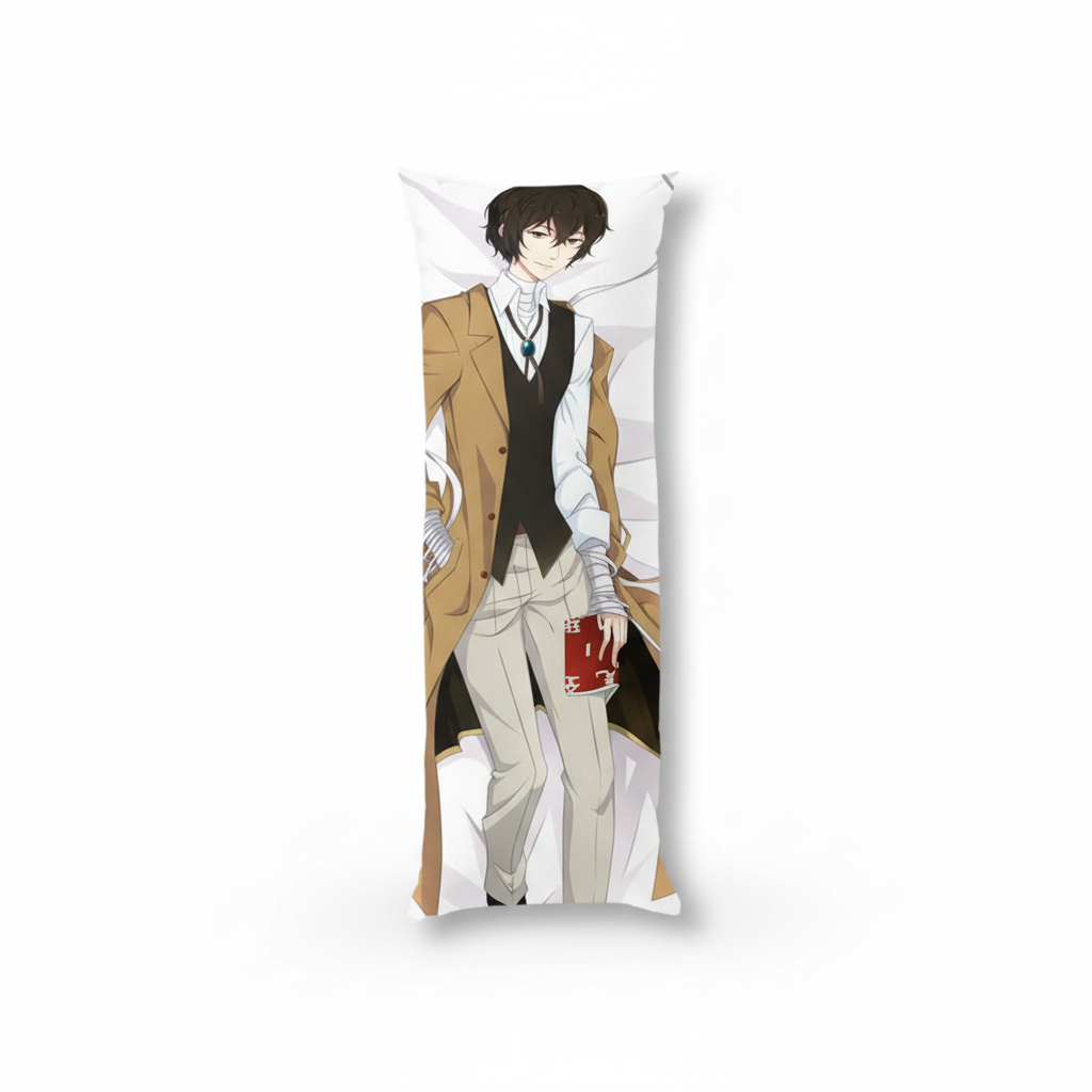Подушка дакімакура Осаму Дадзай Osamu Dazai Бродячі пси літературні генії Bungou Stray Dogs 13х34 см — превʼю 3
