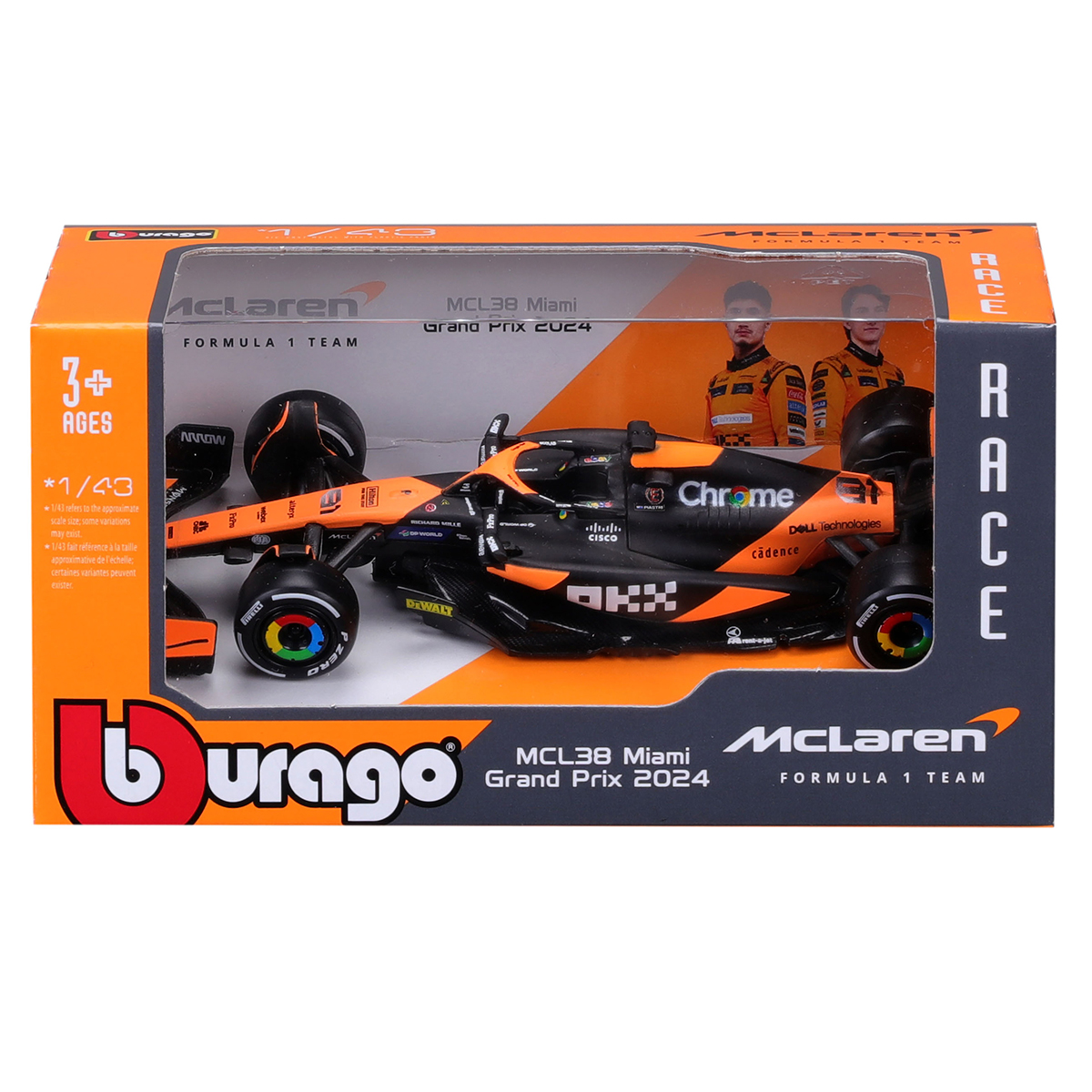 Автомодель Bburago McLaren F1 MCL38 2024 Чорно-помаранчева 1:43 — превʼю 7