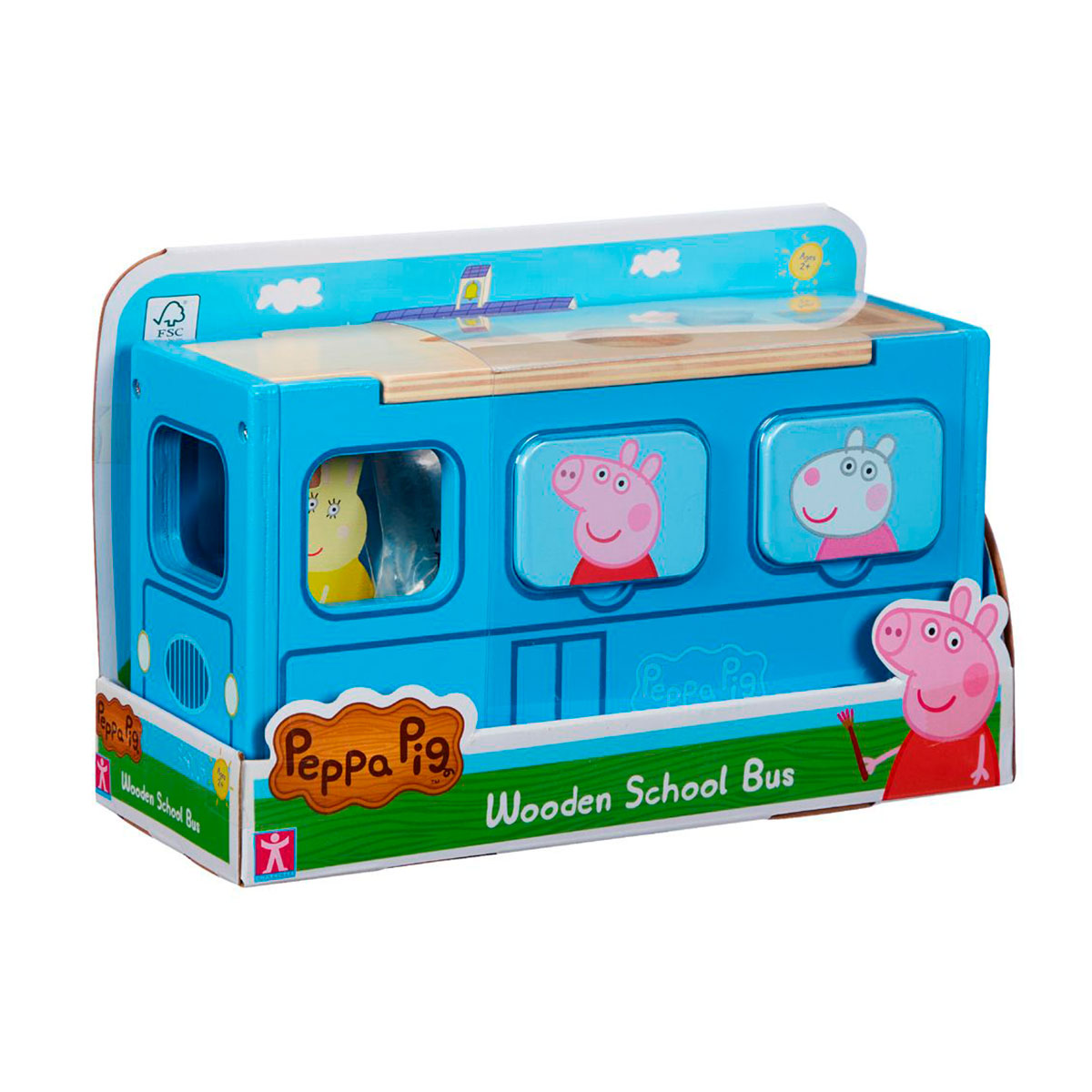 Дерев'яний ігровий набір-сортер Шкільний автобус Peppa 23,5x8x13 см Жовтий — превʼю 5