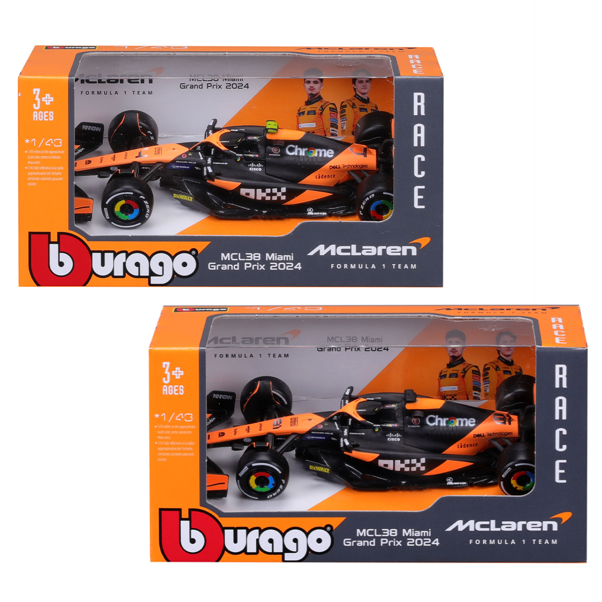 Автомодель Bburago McLaren F1 MCL38 2024 Чорно-помаранчева 1:43 — превʼю 1