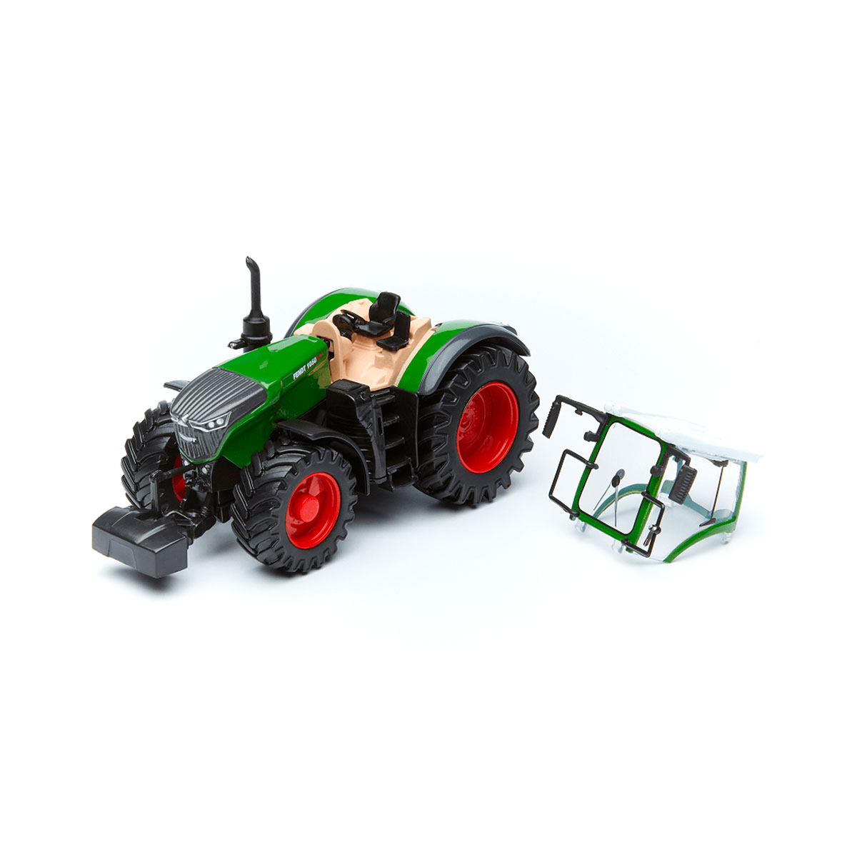 Трактор Bburago Fendt 1050 Vario з роторними граблями 10 см Червоно-зелений — превʼю 7