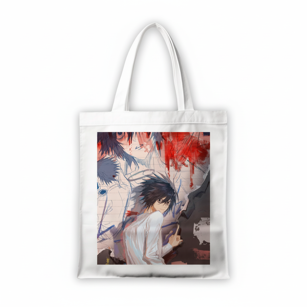 Сумка-шопер Зошит смерті Death Note Л 39x35 см біла з льону 6560